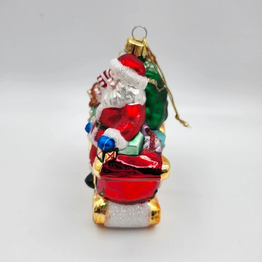 Santa in Sleigh Gift Blown Glass Ornament Polonaise Style Hand Painted Christmas